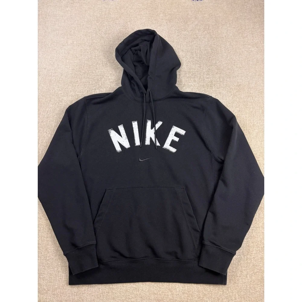 Nike Mens Dri-FIT Pullover Hoodie Black Distressed Logo Sweatshirt 3692 M
